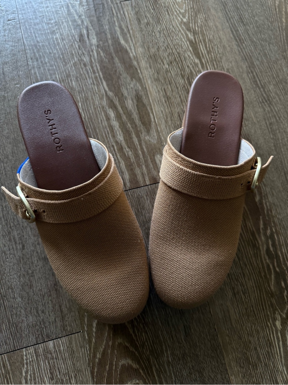 Rothy's Tan Knit Gold Buckle Mules - Sz 11